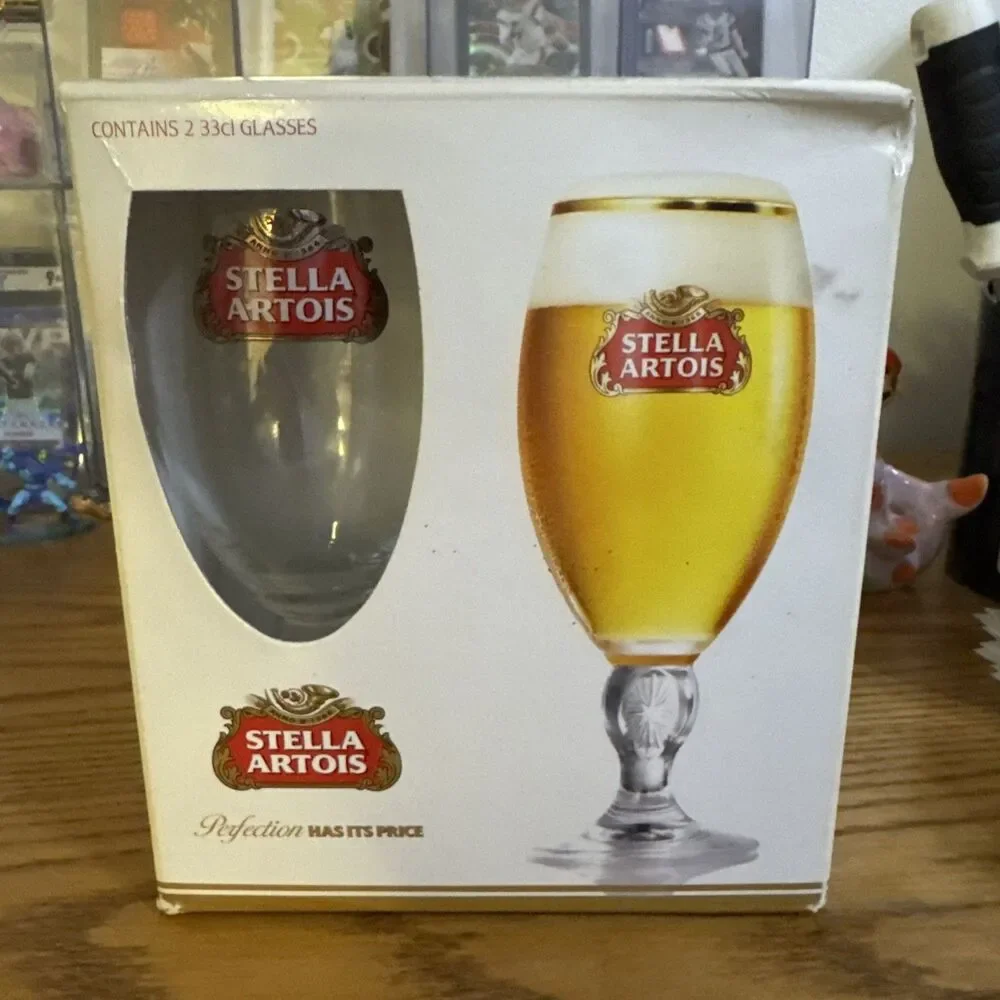 Stella Artois Gold Rim Belgium Chalice .33cl Beer Glasses - Set of 2